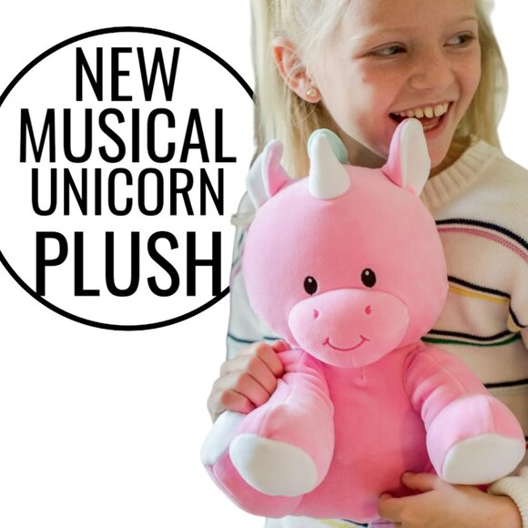 NEW 11" Wellobeez Dragon Unicorn Pink Plush Antimicrobial Musical Toy Get Well H - Picture 1 of 8